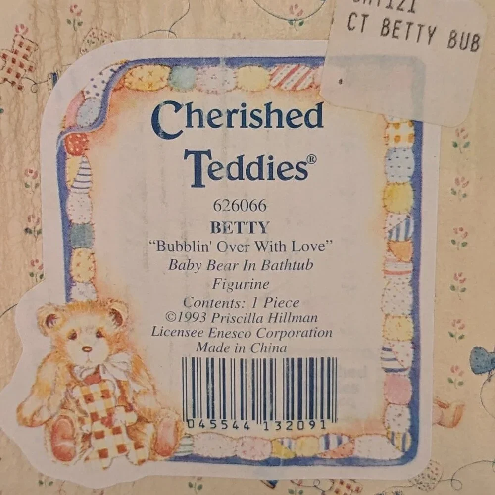 Bear Figurine Cherished Teddies Betty Bubblin' Over With Love 1993 Vintage